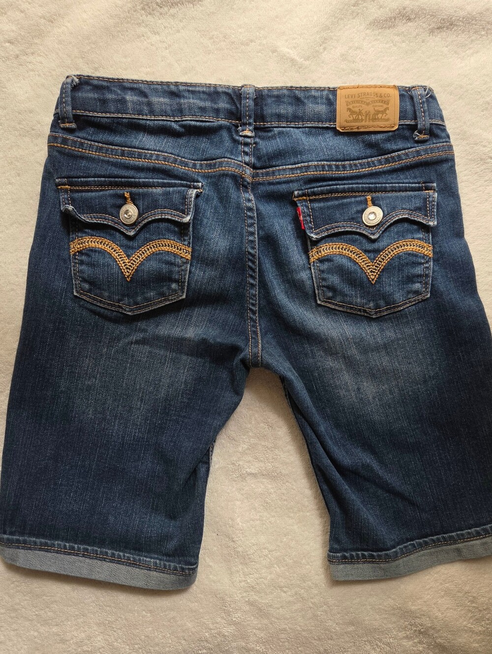 Levi's Dark Blue Denim Girls Bermuda Shorts Embroidered Flap Back Pocket Size 12